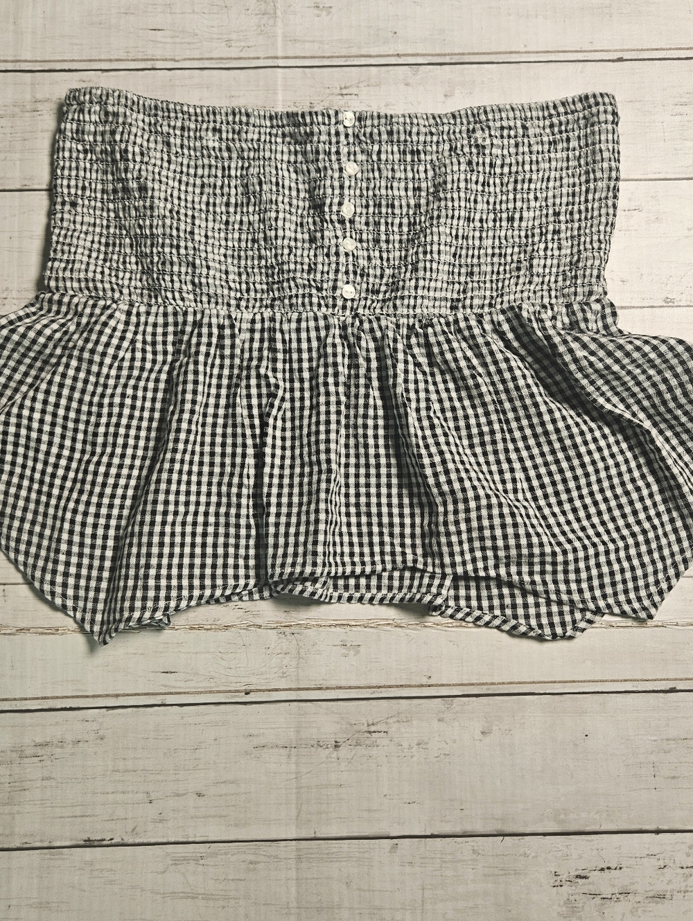 American Eagle Gingham Tube Top Smocked Babydoll Strapless Black & White M‎